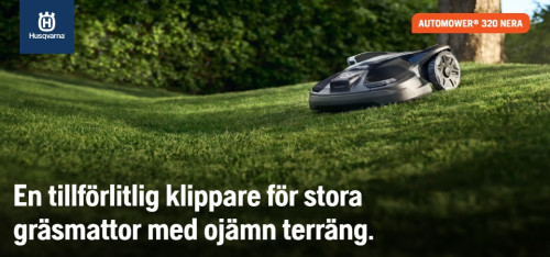 Husqvarna AM320 Nera är en robotgräsklippare för stora gräsmattor med ojämn terräng